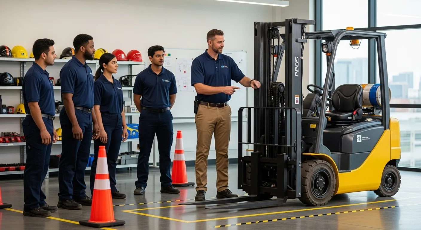 Instrutor de empilhadeira em treinamento